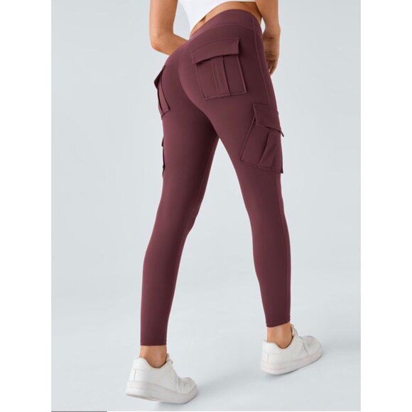 Halara High Waisted Cargo Pocket Skinny Yoga Leggings Sz XS Red Womens - Picture 1 of 11